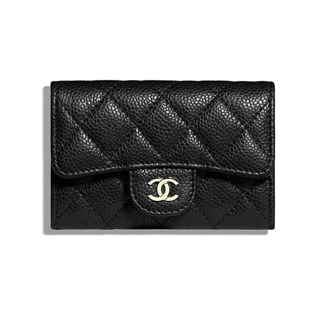 chanel classic card holder grained calfskin & silver black